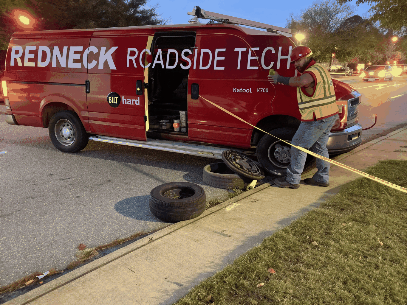 Equipped Tire Rescue mobile service van with on-site technician